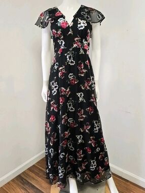 Modcloth x Anna Sui Maxi Dress Size 0 Velvet Floral Burnout Whimsygoth Ruffle